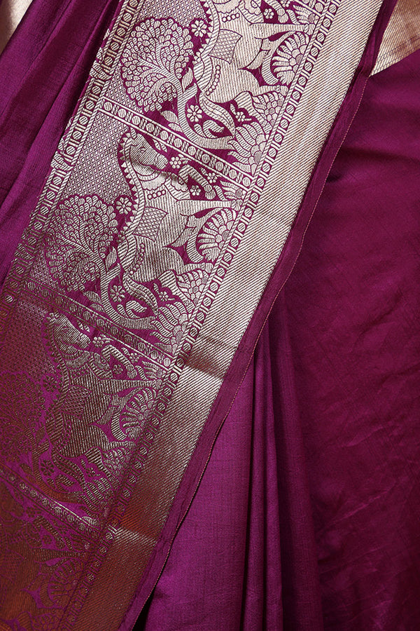 Purple Ethnic Woven Chiniya Silk Saree