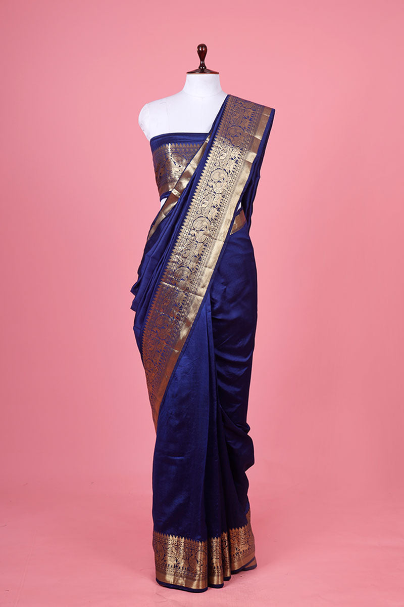 Blue Woven Silk Saree By Chinaya Banaras