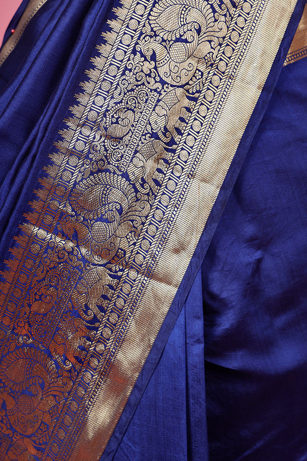 Blue Ethnic Woven Chiniya Silk Saree