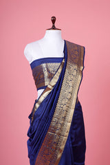 Blue Ethnic Woven Chiniya Silk Saree