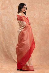 Pastel Ivory Woven Casual Silk Saree - Chinaya Banaras