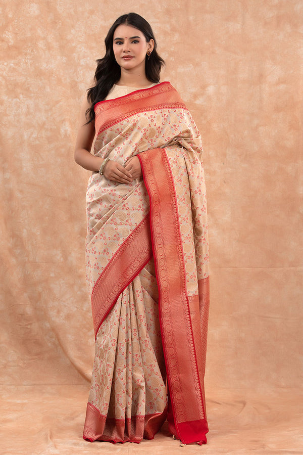 Women In Ivory Woven Silk Saree At Chinaya Banaras