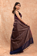 Deep Blue Ethnic Woven Casual Silk Saree - Chinaya Banaras