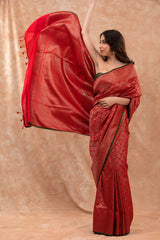 Vermillion Red Ethnic Woven Casual Silk Saree - Chinaya Banaras