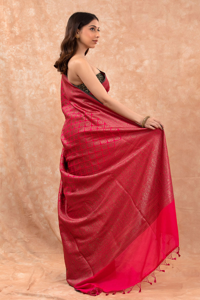 Magenta Pink Ethnic Woven Casual Silk Saree