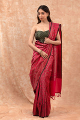 Magenta Pink Ethnic Woven Casual Silk Saree - Chinaya Banaras