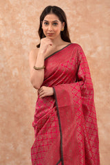 Magenta Pink Ethnic Woven Casual Silk Saree - Chinaya Banaras