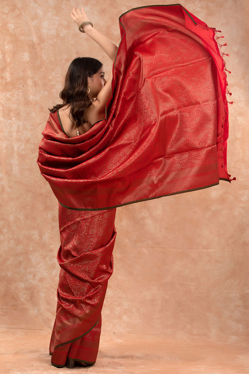 Red Ethnic Woven Casual Silk Saree