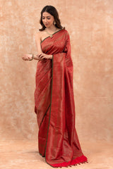 Red Ethnic Woven Casual Silk Saree - Chinaya Banaras