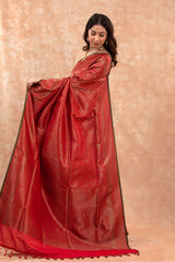 Red Ethnic Woven Casual Silk Saree