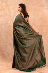 Forest Green Ethnic Woven Casual Silk Saree - Chinaya Banaras