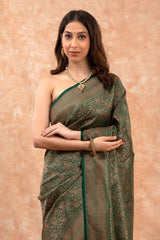 Forest Green Ethnic Woven Casual Silk Saree