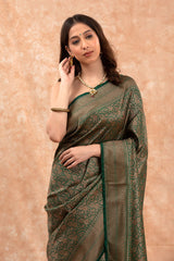 Forest Green Ethnic Woven Casual Silk Saree - Chinaya Banaras