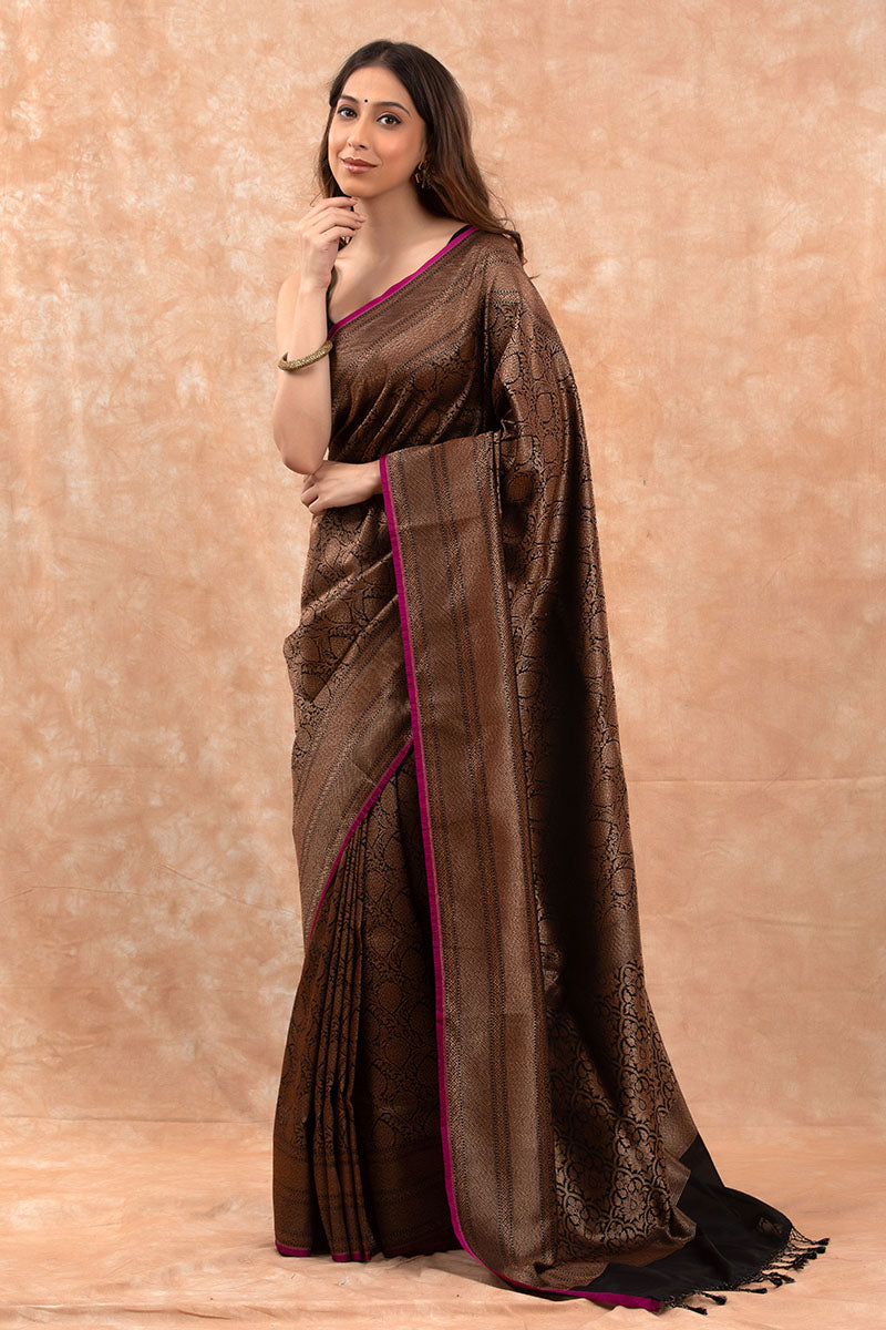 Midnight Black Ethnic Woven Casual Silk Saree