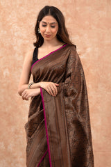 Midnight Black Ethnic Woven Casual Silk Saree - Chinaya Banaras