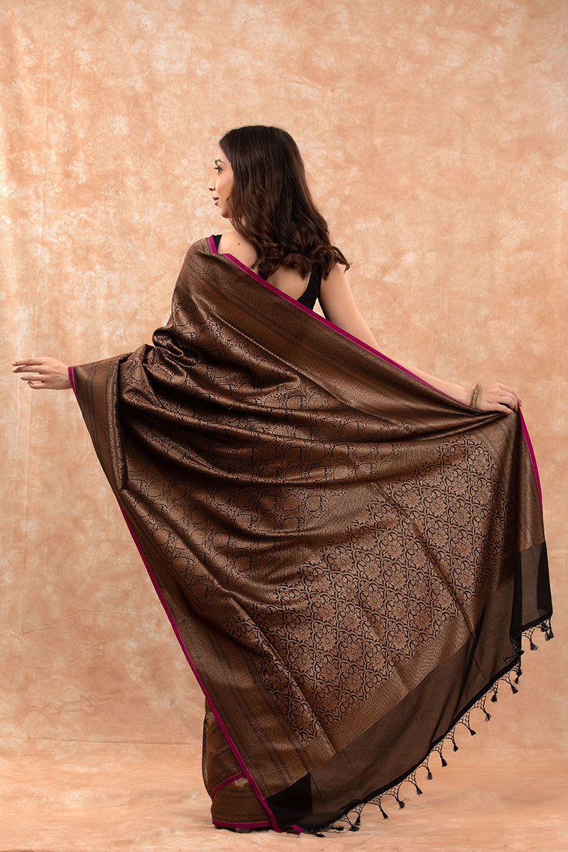 Midnight Black Ethnic Woven Casual Silk Saree