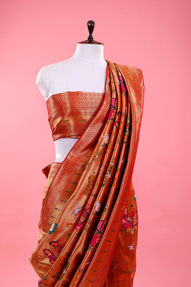 Classic Red Paithani Woven Casual Silk Saree