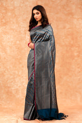 Teal Ethnic Woven Silk Saree