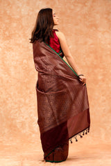 Maroon Ethnic Woven Silk Saree