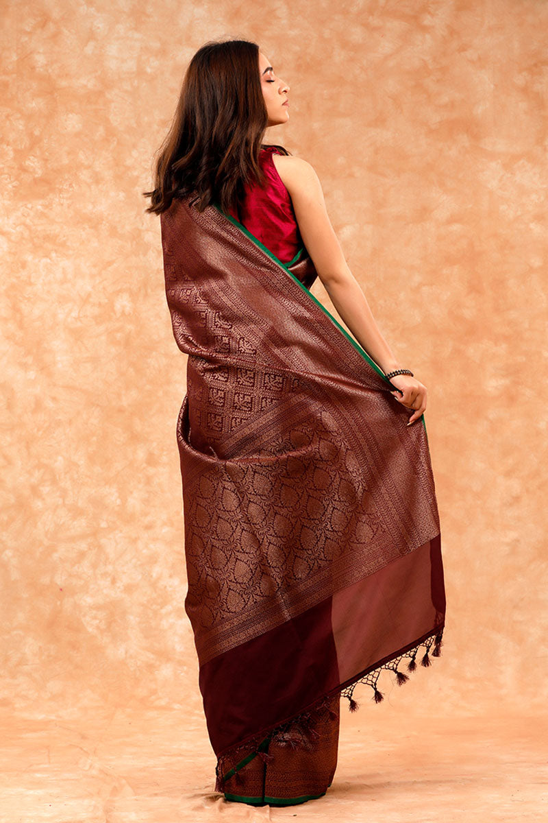 Maroon Ethnic Woven Casual Silk Saree