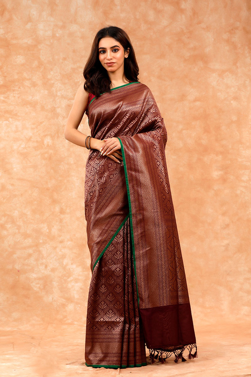 Maroon Soft Silk Party wear Sarees