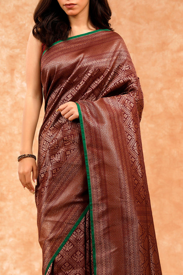 Maroon Ethnic Woven Silk Saree