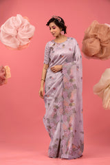 Marine Embroidered Linen Saree