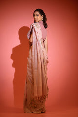 Mauve Floral Embroidered Linen Saree