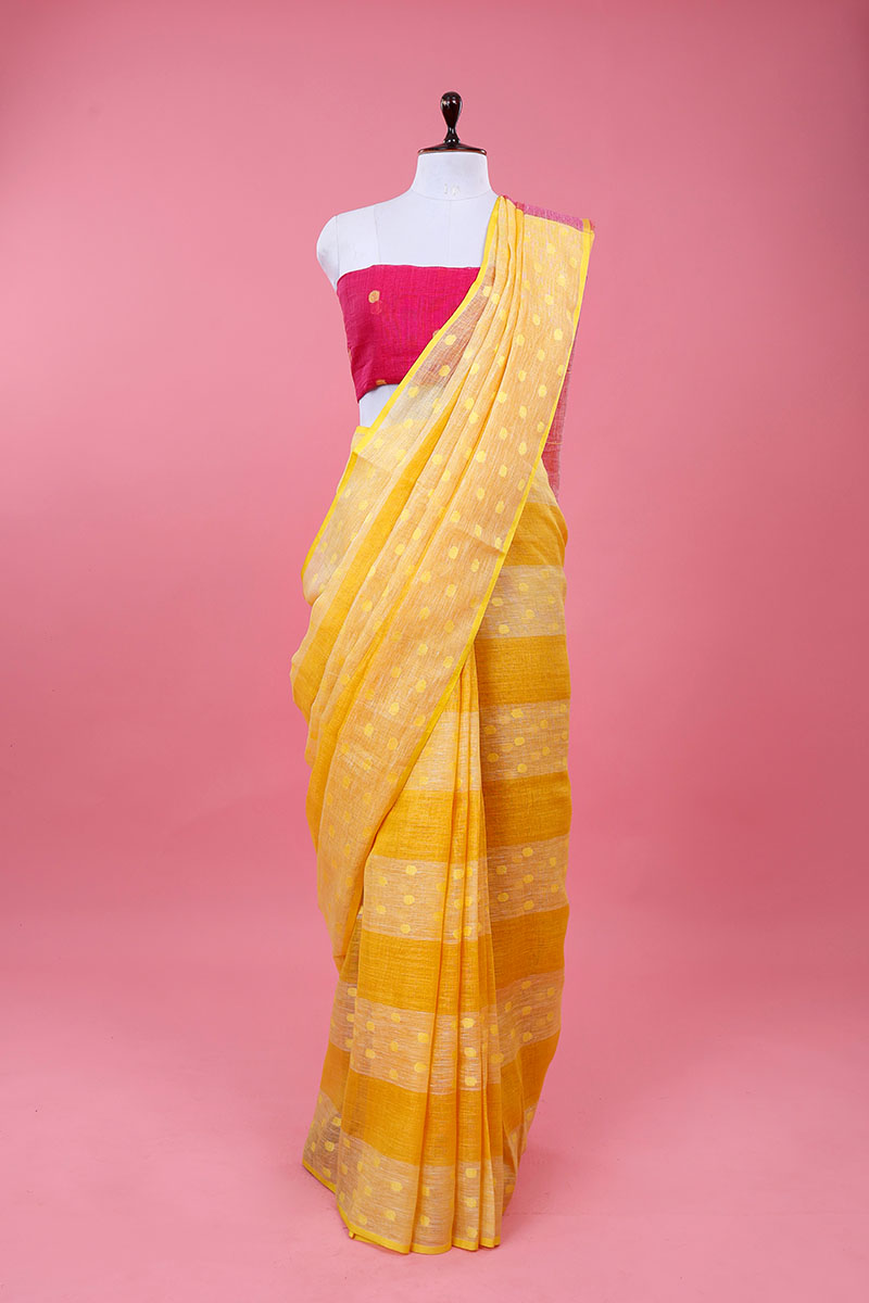 Sunflower Yellow Woven Linen Saree