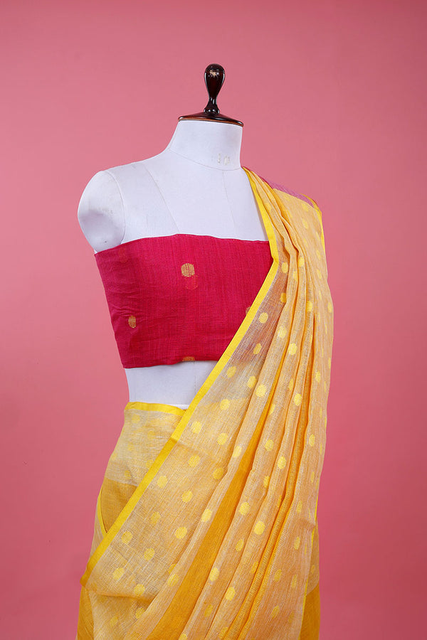 Sunflower Yellow Woven Linen Saree - Chinaya Banaras