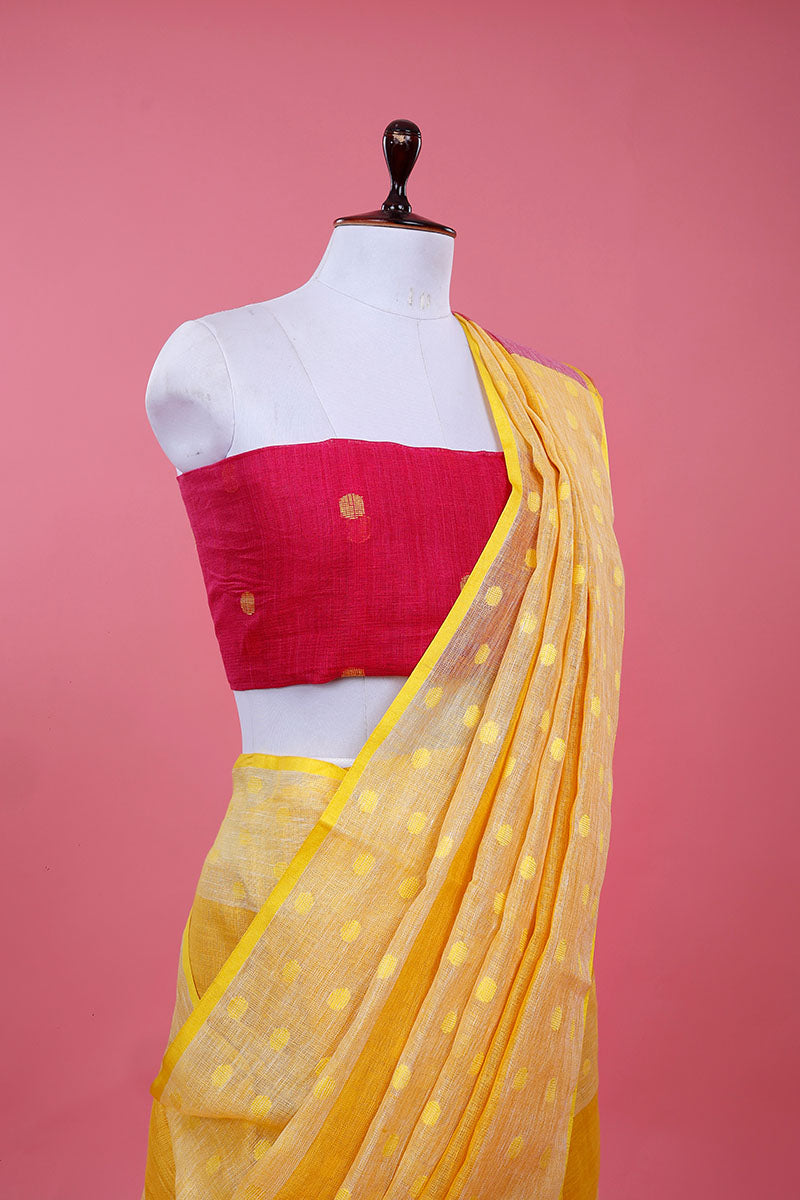 Sunflower Yellow Woven Linen Saree