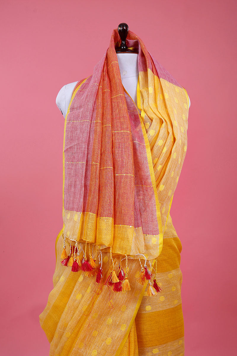 Sunflower Yellow Woven Linen Saree