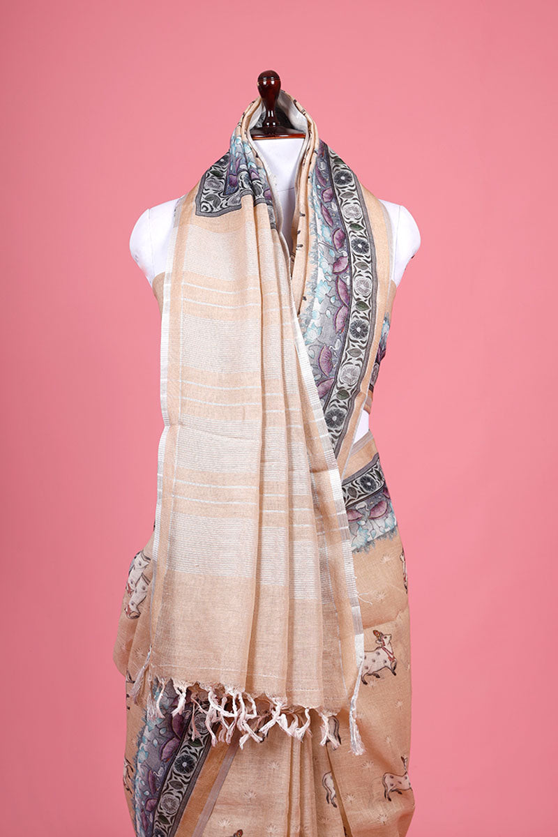 Pichwai & Floral  Linen  Saree