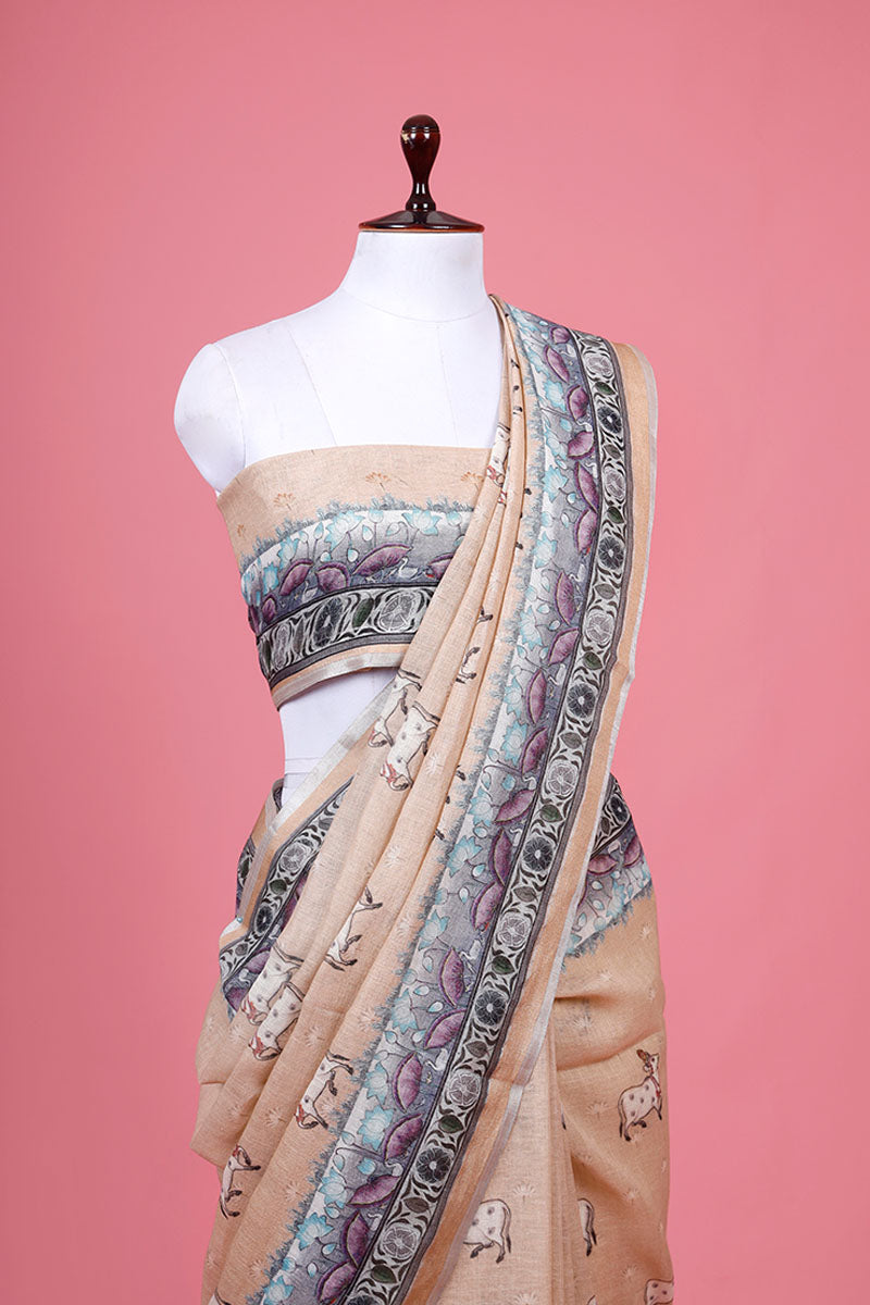 Pichwai & Floral  Linen  Saree