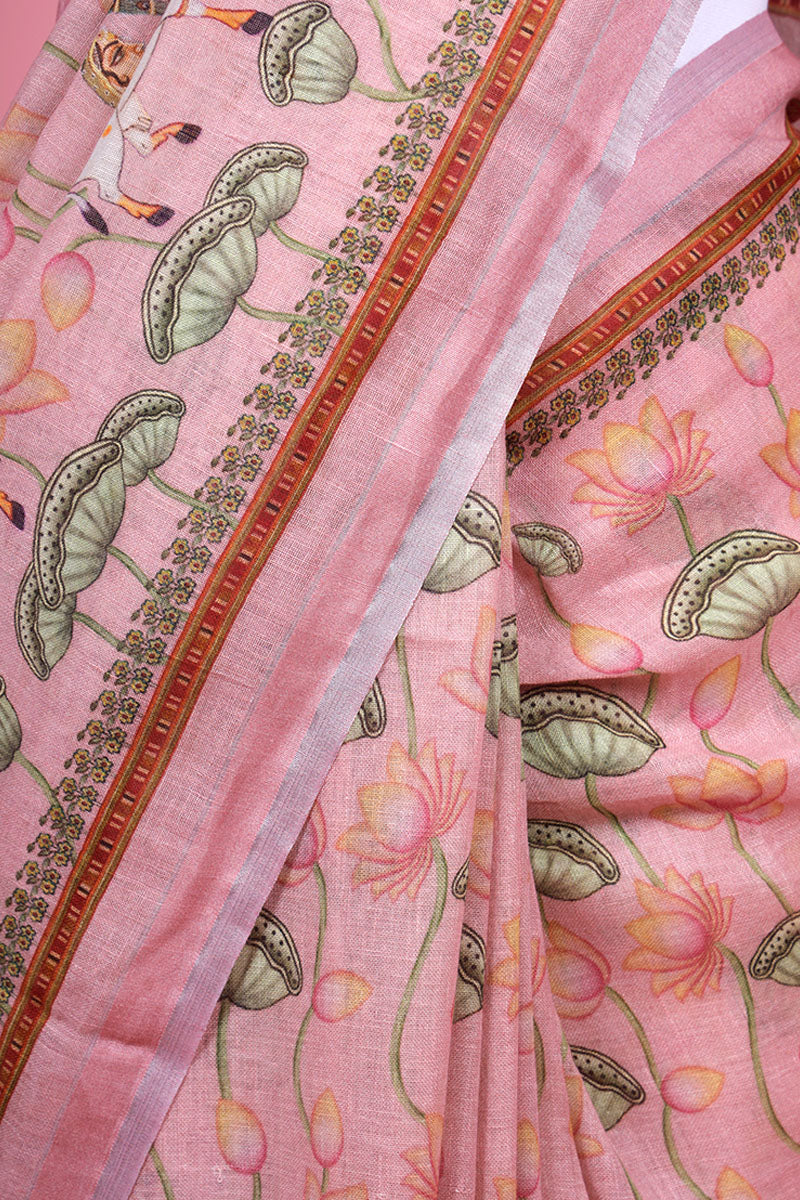 Pichwai Printed Linen Saree