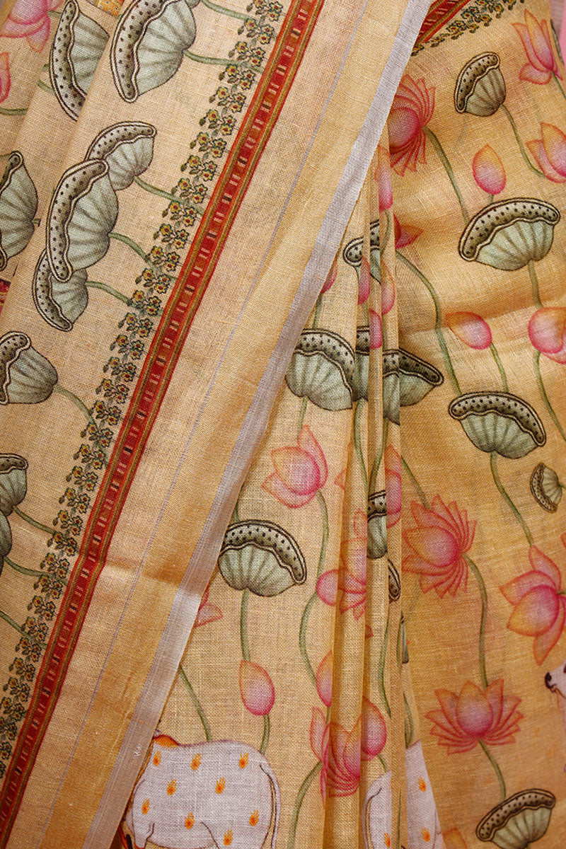 Pichwai Printed Linen Saree