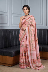 Pink Linen Saree With Pichwai Print