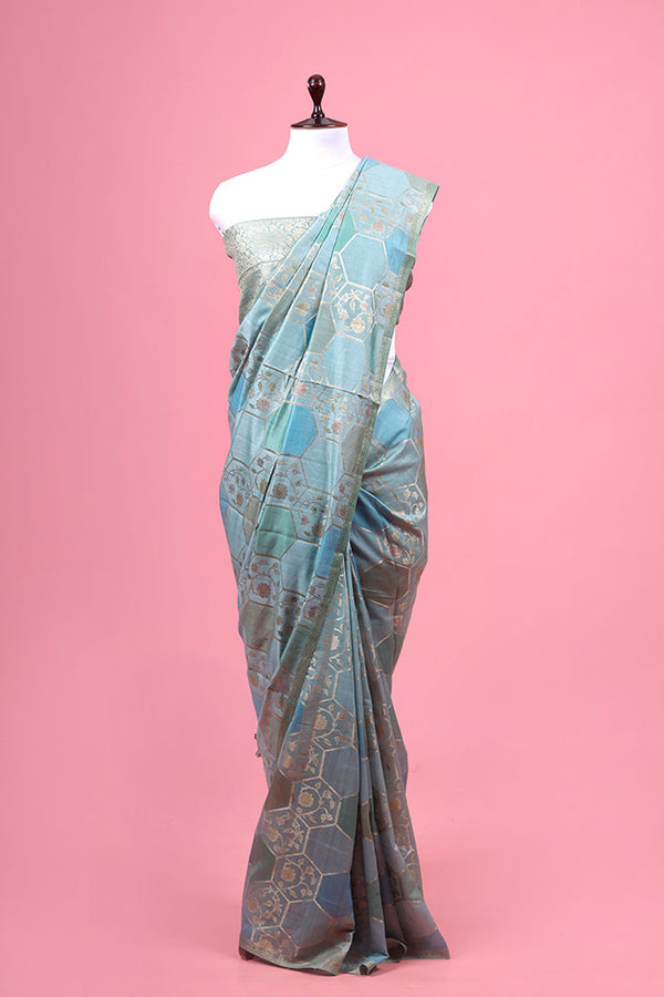 Blue Rangkat Woven Chiniya Silk Saree By Chinaya Banaras