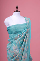 Floral Embroidered Pure Linen Saree