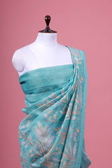 Floral Embroidered Linen Saree