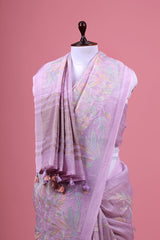 Floral Embroidered Pure Linen Saree