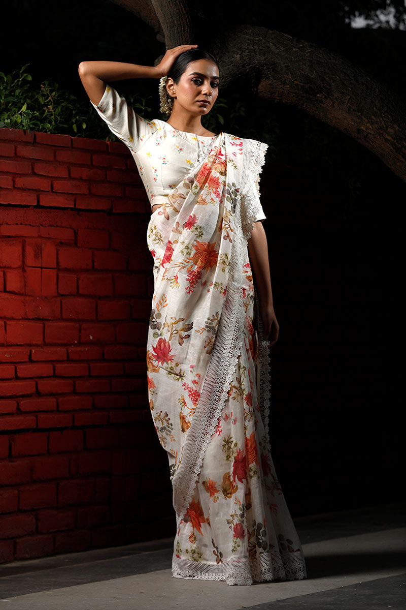 Linen saree, Pure Linen Saree, white saree, Soft Linen Saree, daily wear saree