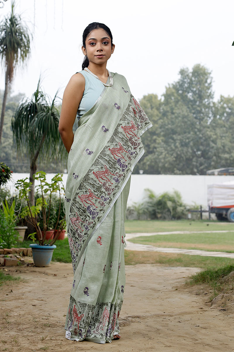 Shikargah  Embroidered Linen Saree