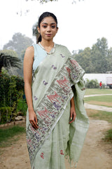 Shikargah  Embroidered Linen Saree