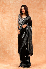 Black Ethnic Printed Linen Saree