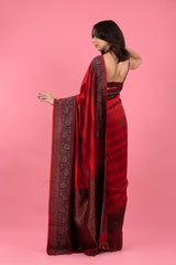 Deep Red Rangkat Handwoven Raw Silk Saree - Chinaya Banaras