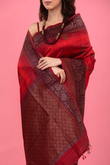 Deep Red Rangkat Handwoven Raw Silk Saree - Chinaya Banaras