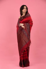 Deep Red Rangkat Handwoven Raw Silk Saree