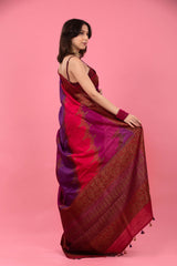 Mulberry Pink Rangkat Handwoven Raw Silk Saree