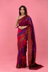 Women In Pink Rangkat Handwoven Raw Silk Saree At Chinaya Banaras